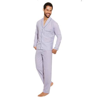 Imagem de Pijama Masculino Longo Aberto Listrado 100% Algodão Elástico PL272B