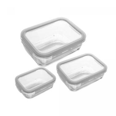 Imagem de Jogo 3 Potes Hermeticos de Vidro Lyor 1L/640Ml/370Ml