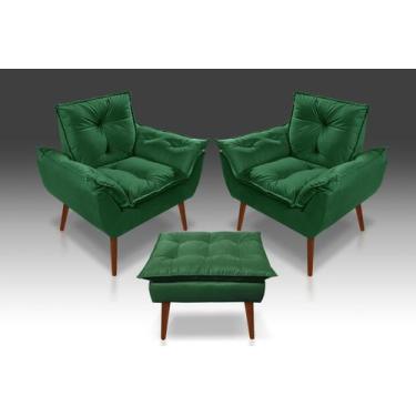 Imagem de Kit 02 Poltrona  Opala+ 01 Puf Opala Suede verde-Pandora Decor - CASA 