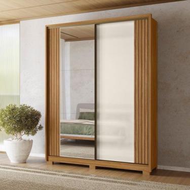 Imagem de Guarda-Roupa Casal Frisado 2 Portas de Correr 3 Gavetas com Espelho e 