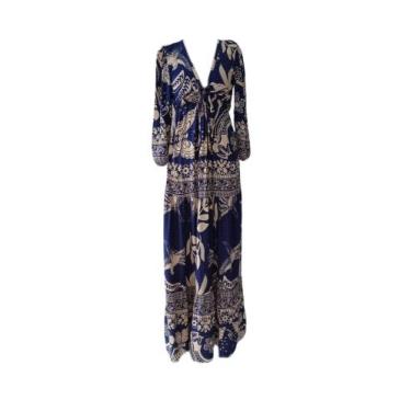 Imagem de Vestido Longo Estampado - Jannay , Azul, Tamanho Único 38 ao 42