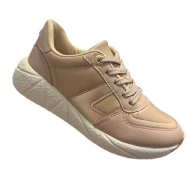 Imagem de Tênis Feminino Modare Casual Ortopédico Ultraconforto Leve, Bege doura