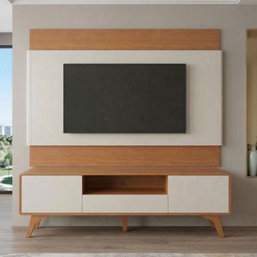 Imagem de Rack com Painel para Tv até 65 Polegadas 100% Mdf e Pés em Madeira Maciça Ares Naturall...