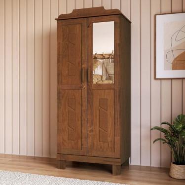 Imagem de Guarda-roupa 2 Portas com Espelho Madeira Linha Cobre Castanho