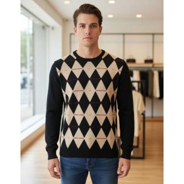 Imagem de Blusa Tricot Masculina Losangos - Giuliana Marques Tricot, Preto, M