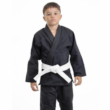 Imagem de Kimono infantil draken jiu jitsu, judô trançadinho preto com faixa bra