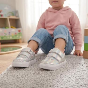 Imagem de Tênis Infantil Feminino Pampili Yumi tiras autocolantes Duplo Prata Ho
