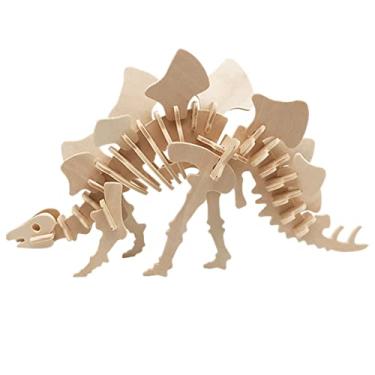 Imagem de Quebra-cabeça de brinquedo de madeira 3D, habilidade prática de exercícios para crianças Quebra-cabeça de construção de madeira Borda lisa para educação infantil para 6 anos(020 Stegosaurus)