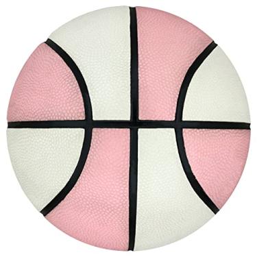 Imagem de MINDCOLLISION Bola de basquete com brilho noturno, couro macio PU, resistente ao desgaste, alta elasticidade, presente divertido, tamanho padrão 5, rosa + branco (2)