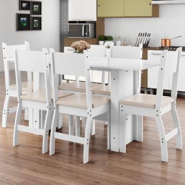 Imagem de Conjunto de Mesa e 6 cadeiras para Sala de Jantar Milano-poliman - Branco/Savana