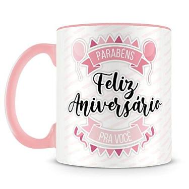 Imagem de Caneca Feliz Aniversário - Rosa (Foto e Nome)