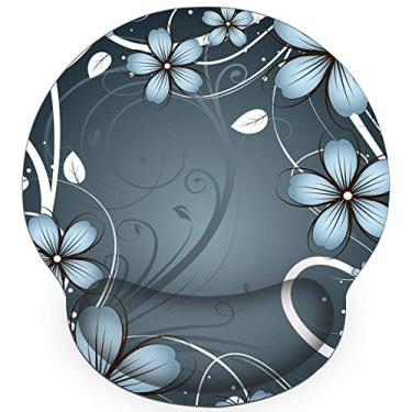 Imagem de RICHEN Mouse pad ergonômico com suporte de pulso, base de borracha antiderrapante para laptop e Mac, descanso leve para casa, escritório e viagem, Blue Flowers