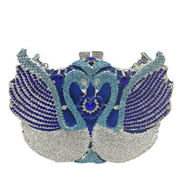 Imagem de Boutique De FGG Bolsa clutch de cristal de cisne para mulheres, bolsas noturnas, festa de casamento, strass, bolsa de mão animal Minaudiere, mini, Azul/prata, Small
