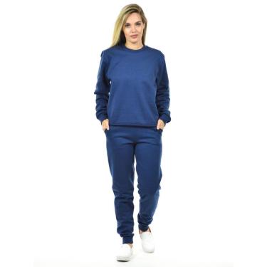 Imagem de Conjunto moletom flanelado blusão básico e calça punho feminino