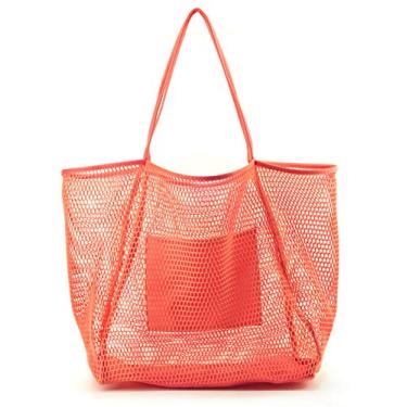 Imagem de HOXIS Bolsa de ombro feminina de malha para praia, Coral, Large