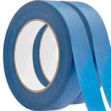 Imagem de Fita para pintores azuis sem resíduo de 5 a 5 cm, 60 jardas. Fita de máscara removível de nível profissional fácil de rasgar, ótima para casa, escritório ou empreiteiro comercial. Pintura limpa e sem gotejamento com rolos de papel crepe largos, Blue Painting Tape, 1 inch 2 Pack