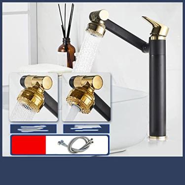 Imagem de Torneira giratória da pia do banheiro misturador de convés montagem à prova de respingos torneira de água cabeça de chuveiro torneira para acessórios de banheiro, mangueira l de ouro preto, china