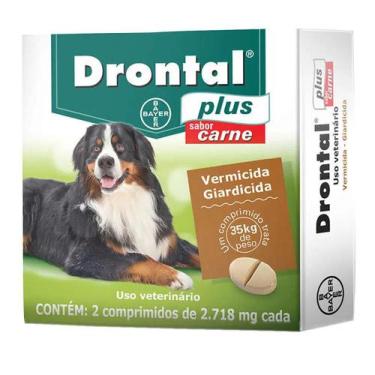 Imagem de Drontal Plus Cães Sabor Carne 35Kg - Caixa 2 Comprimidos - Bayer