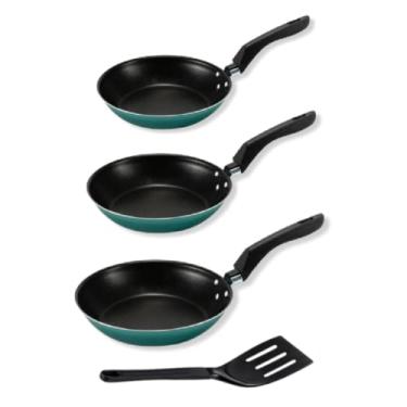 Imagem de Kit 3 Frigideiras Francesa AntiAderente 16 18 20 com Espátula - Verde Não Gruda