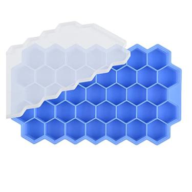Imagem de Bandeja de cubo de gelo molde de cubo de gelo reutilizável favo de mel bandeja de cubo de gelo com tampa removível molde de cubo de gelo (cor: azul profundo)