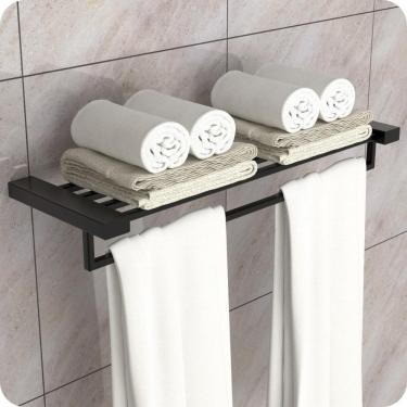 Imagem de Toalheiro Hotel de Parede Porta Toalha Duplo Preto Master