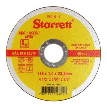 Imagem de Disco De Corte 4.1/2X3/64X7/8  115X1x22,2Mm Aço Starrett Dac115-14