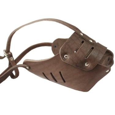 Imagem de Focinheira de couro legítimo para cesta de segurança para cães #131 marrom – Dinamarquês excelente, São Bernardo, Mastiff (circunferência 38 cm, comprimento do focinho 10 cm)