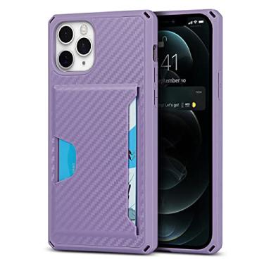 Imagem de DENSUL Capa carteira para iPhone 12/12 Pro/12 Pro Max/12 Mini, capa fina de fibra de carbono, slots de cartão traseiros de PC duráveis capa à prova de choque com borda de TPU macia, roxa, 12 pro max 6,7 polegadas