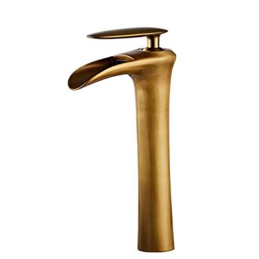 Imagem de LIDON Torneiras de banheiro para pia 1 furo torneira de vaidade alça única um furo torneira do banheiro torneira da pia do banheiro furo único latão torneira da pia do vaso cachoeira, antigo B (cor: antigo B)