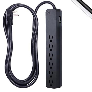 Imagem de GE Protetor contra sobretensão Pro de 6 saídas, cabo de extensão de 2,3 m, 1560 Joules, Power Strip, Flat Plug, Disjuntor de Circuito Integrado, Suporte de parede, listado pela UL, Preto, 37052