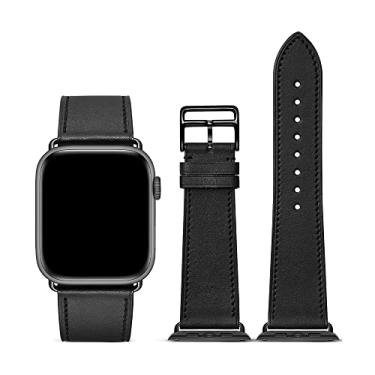 Imagem de Pulseira Couro All Black LTIMPORTS, compativel com Apple Watch 46mm Series 11/10, 45mm Series 9/8/7, 44mm Series 6/5/4/SE, 42mm Series 3/2/1 e Apple Watch Ultra 49mm 3/2/1
