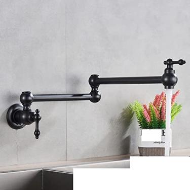 Imagem de Bico dobrável giratório de alavanca única Torneira de cozinha para banheiro Montagem na parede Torneira para pia de água fria Cromado/preto/níquel escovado/dourado, A5