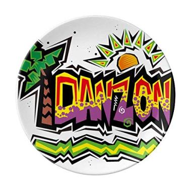 Imagem de Prato de slogan Danzon rosa Elment da cultura do México Prato decorativo de porcelana Salver Prato de jantar