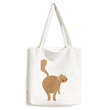 Imagem de Bolsa de lona marrom fofa de gato andando bolsa de compras casual bolsa de compras