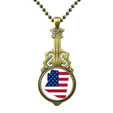 Imagem de DIYthinker Colar Arizona com mapa dos EUA e estrelas em forma de bandeira com listras em formato de violão antigo com pingente de música