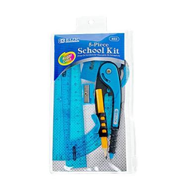 Imagem de West Coast Paracord kit escolar de 5 peças com bolsa de zíper – bússola colorida, transferidor, régua, borracha, apontador – conjunto de ferramentas geométricas e matemáticas (azul)