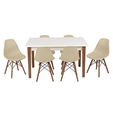Imagem de Conjunto Mesa de Jantar Luiza 135cm Branca com 6 Cadeiras Eames Eiffel - Nude