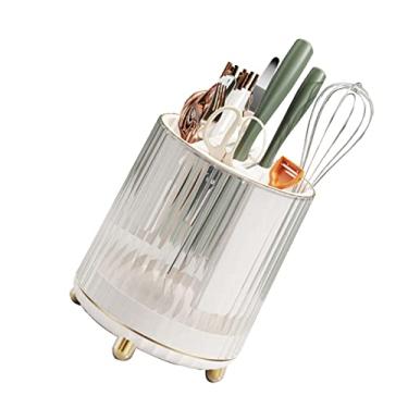 Imagem de Organizador de utensílios de cozinha, bloco de facas rotativo saudável e suporte de utensílios de plástico removível flexível para manter organizado para garfo de colher para bancada (branco)