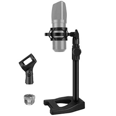 Imagem de InnoGear Suporte para microfone, base pesada para microfone de mesa com suporte de choque e adaptador de 9,5 mm e 1,5 mm, altura ajustável para estúdio de transmissão de rádio