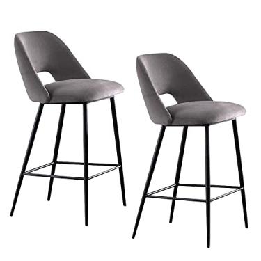 Imagem de Cadeiras de jantar bancos de bar conjunto de 2, cadeiras de bar cadeiras de bar café da manhã bancada de cozinha banco de altura com encosto de veludo e apoio para os pés de metal, preto, 68 cm tudo está bem