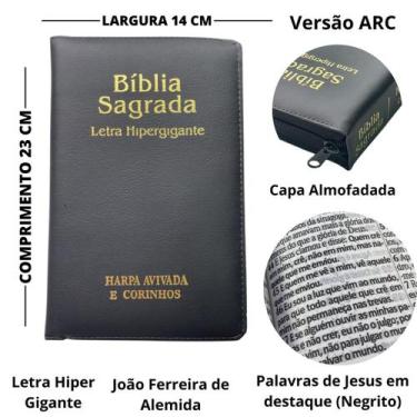 Imagem de Bíblia Sagrada Letra Hiper Gigante Com Harpa Zíper Almeida Revista E C