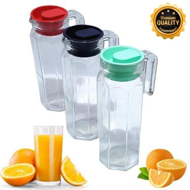 Imagem de Jarra de Suco de Vidro de 1,1 Litro com Tampa e Alça - Jarra Agua Quente/Fria - Chá Gelado Agua Refrigerante - PANAMI