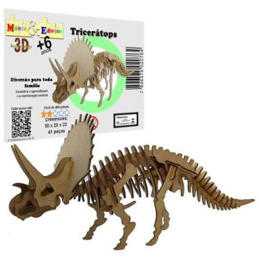 Imagem de Brinquedo Quebra Cabeça 3D Dinossauro Tricerátops Mdf - Monte & Eduque