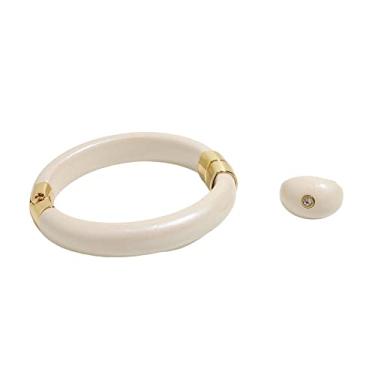 Imagem de Kit Pulseira Feminina Resina Marfim+ Anel Marfim Ponto Luz