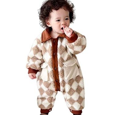 Imagem de Macacão xadrez para bebê, macacão xadrez para bebê, Macacão xadrez de manga comprida com botões, Roupas quentes para meninos e meninas de 0 a 1 ano, roupas de inverno e roupas de aniversário Pinnkl