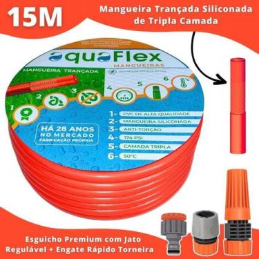 Imagem de Mangueira Aquaflex 15M Pvc Laranja + Kit Engate Rápido