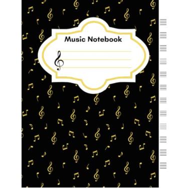 Imagem de Caderno de música preto/amarelo: caderno pentagrama - caderno de escrita musical para adultos e crianças 120 páginas papel manuscrito de música padrão