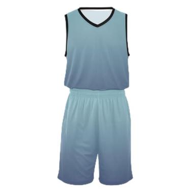 Imagem de Camiseta infantil de basquete azul rosa lilás amarelo gradiente, ajuste confortável, camisa de futebol 5T a 13T, Dégradé azul, XXG