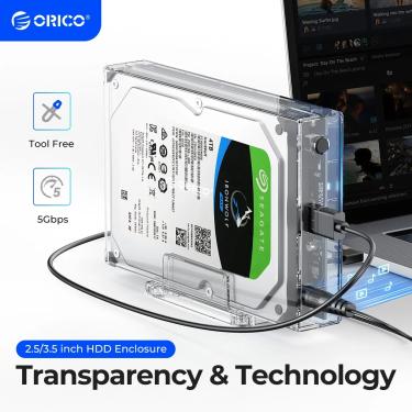 Imagem de ORICO-Caso HDD Transparente para SSD  Caixa de Disco Rígido  SATA para USB 3.0  Suporte para
