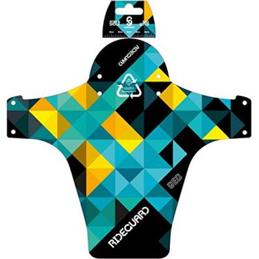 Imagem de RideGuard PF1 Geo Blue. Para-lama dianteiro MTB para-lama Mountain Bike. Serve para bicicletas de 24 polegadas, 26 polegadas, 27,5 polegadas, 29,6 polegadas, Plus Size e Fat Bikes. Feito no Reino Unido 100% plástico reciclado 100% reciclável.
